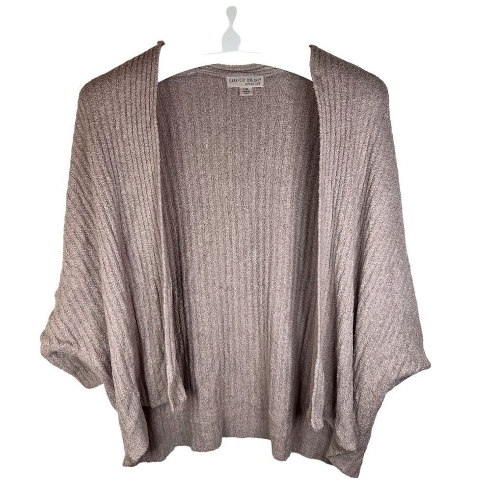 Barefoot Dreams CozyChic Lite Shrug Cardigan Womens L/XL Taupe Ribbed Open Front